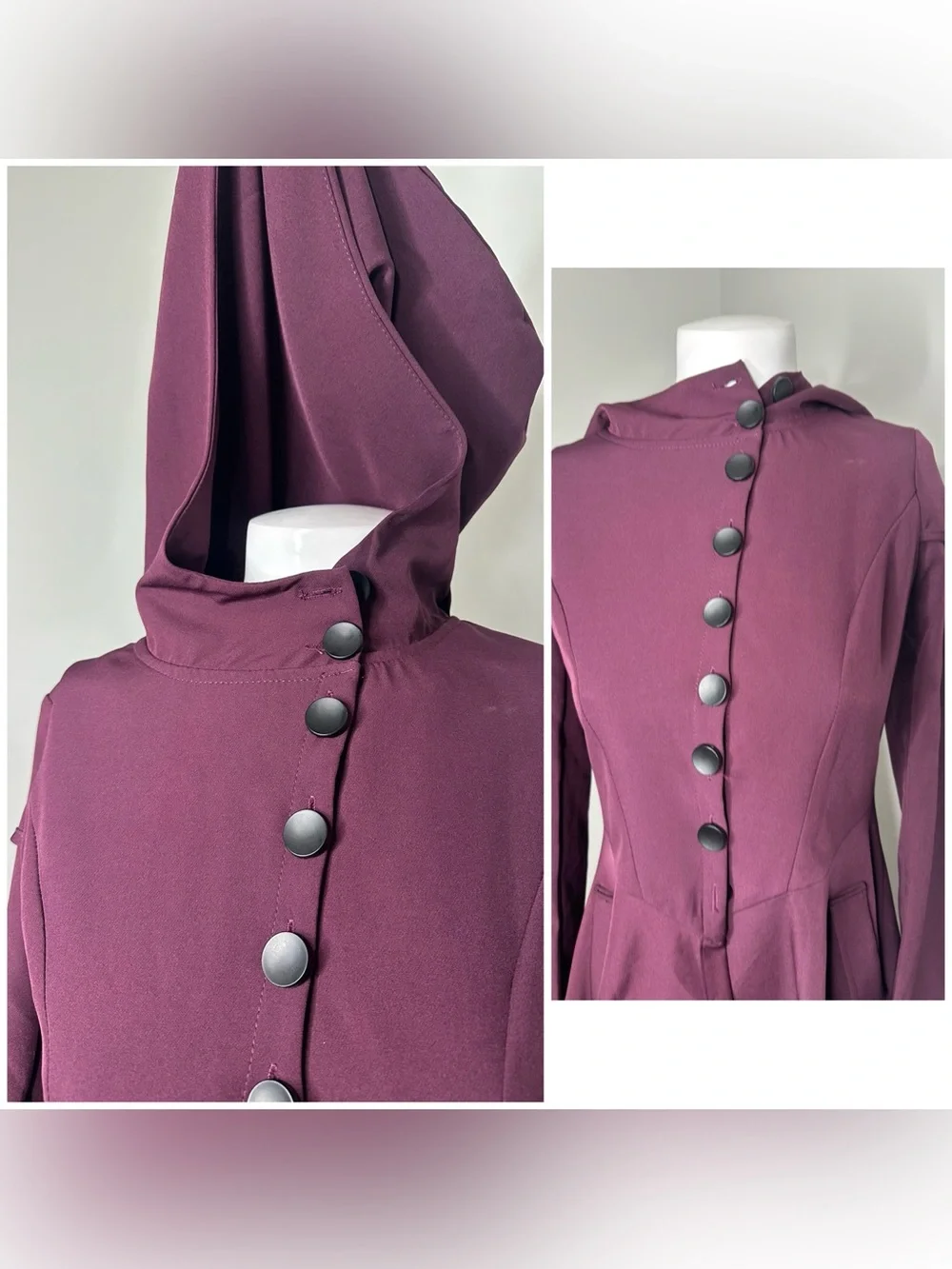 Fashion Plum Asymmetric lace -Back jacket /dress with Hood-nwot- small